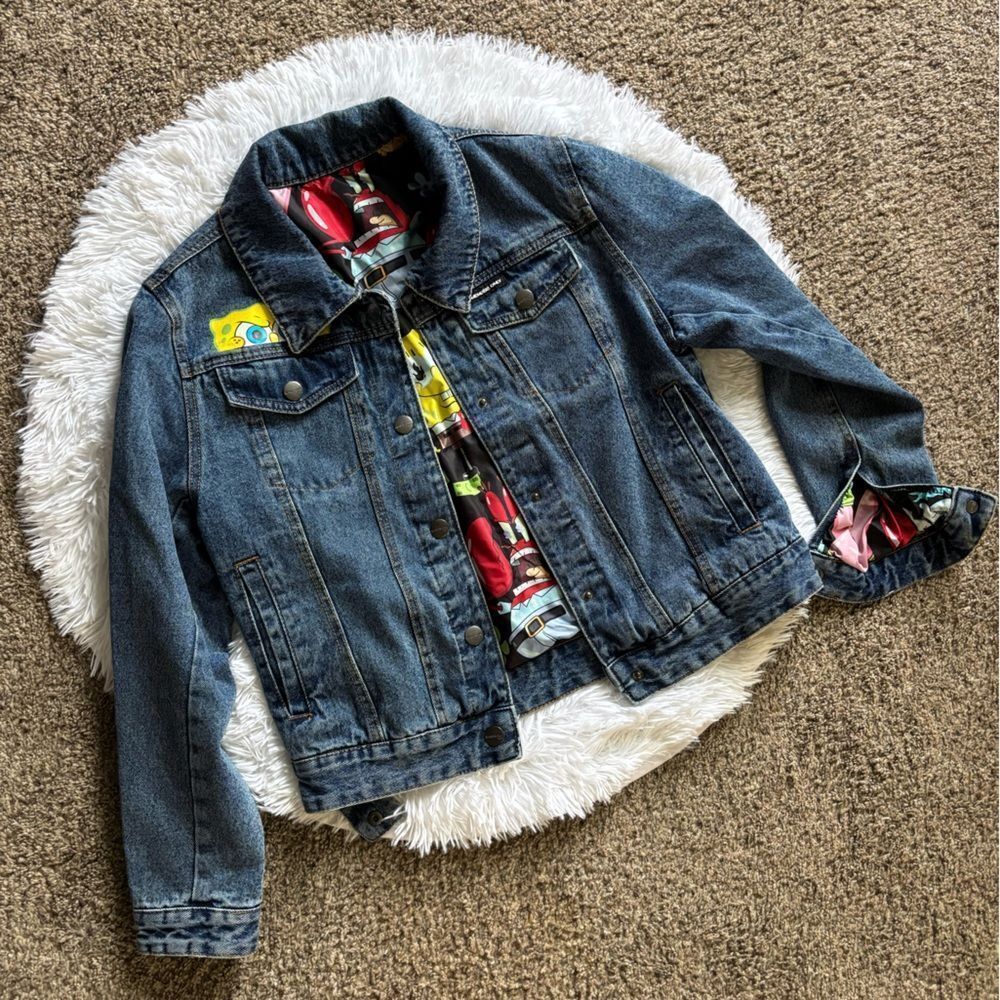 Members Only X Nickelodeon Reversible SpongeBob‎ Jean Jacket Womens Size Large